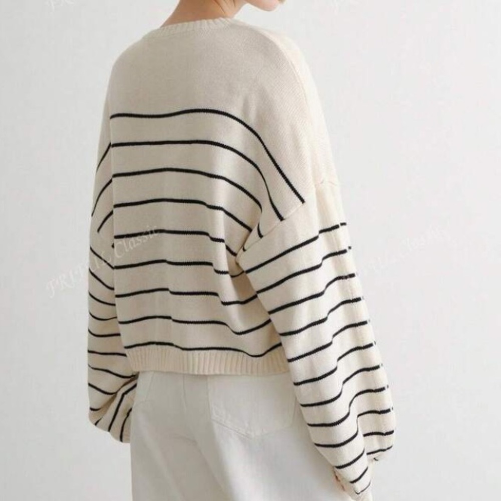 Sweater casual Striped Cream women’s stylish M S L - Picture 5 of 5
